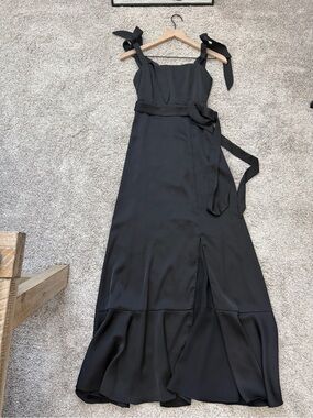 Azazie Black Tie-Shoulder Maxi Dress with Ruffle Hem